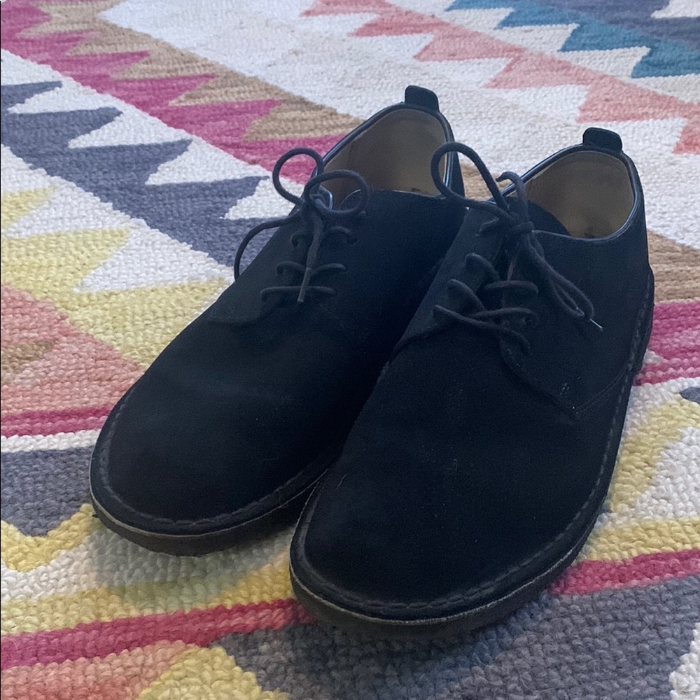 Clarks Black Oxford Suede Shoes with Rounded Toe